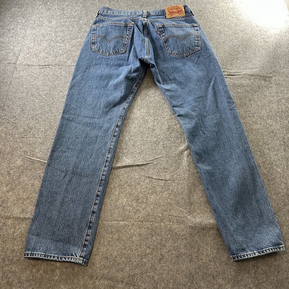 Levis 501 Jeans Men's Button Fly 30x30 Light Blue Stretch Straight Leg - Picture 8 of 9